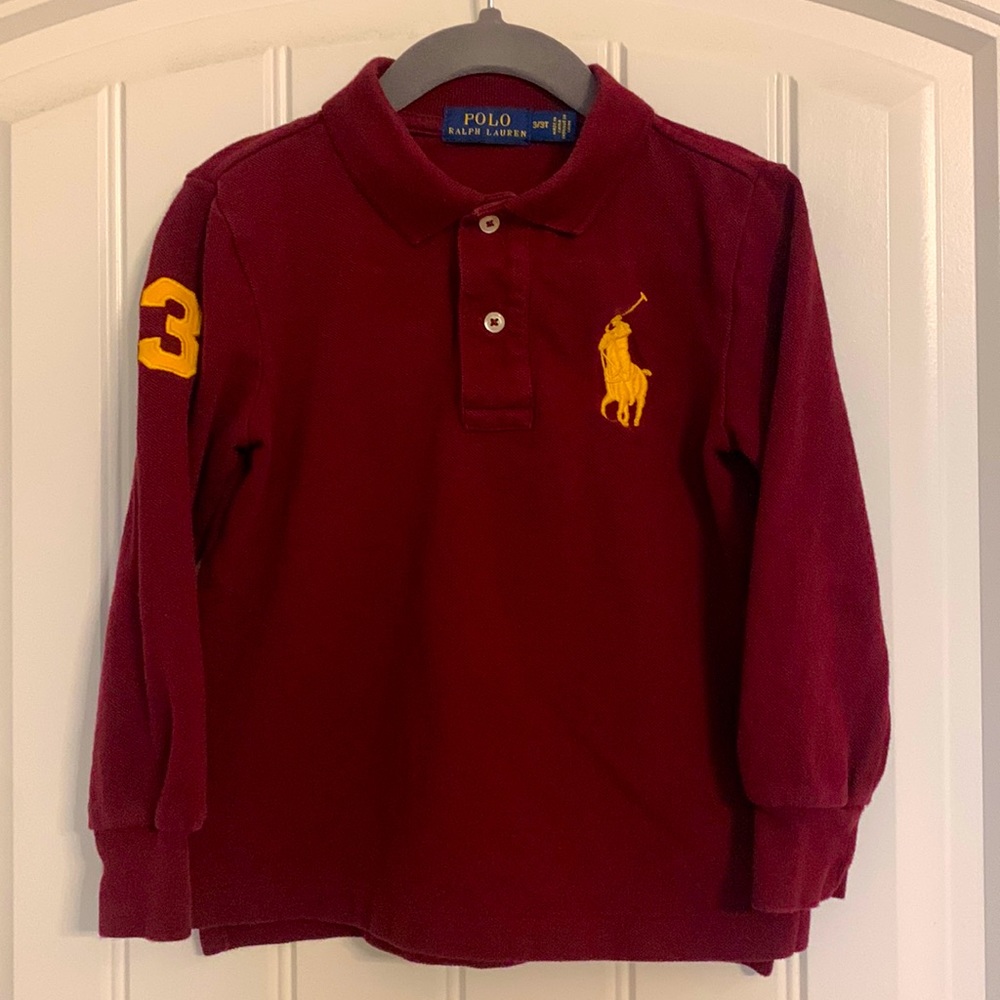 Maroon polo Ralph Lauren long sleeve shirt. Size 3T